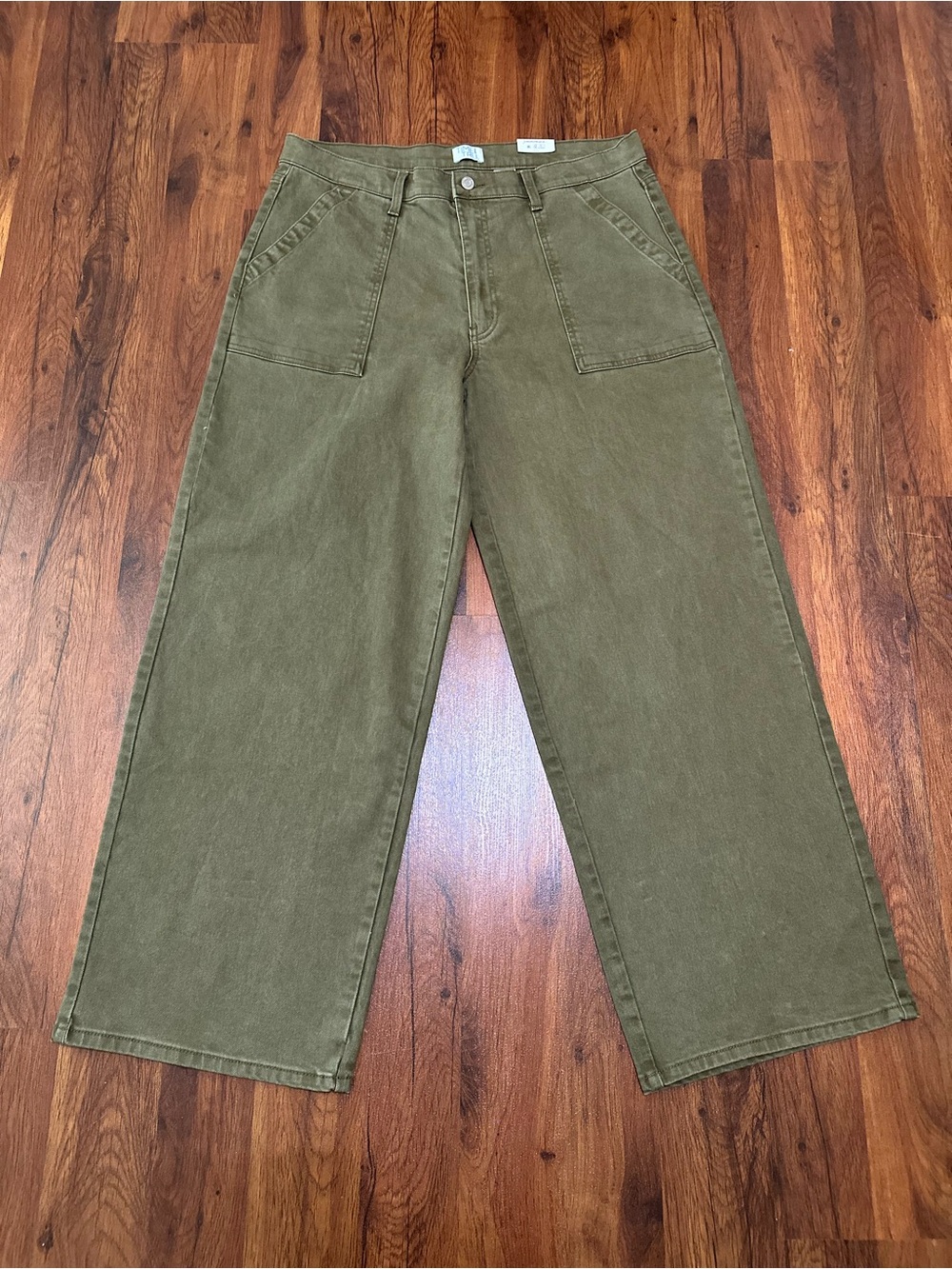 Time and Tru Washed Olive High Rise Wide Leg Utility Trousers - Picture 8 of 16
